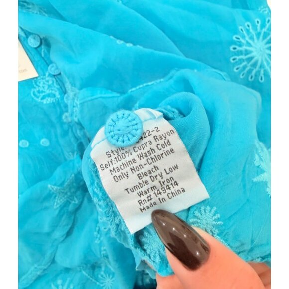 Johnny Was Size S Celestin Eris Blouse Embroidered Blue Relaxed Fit Boho NWT - Picture 7 of 7